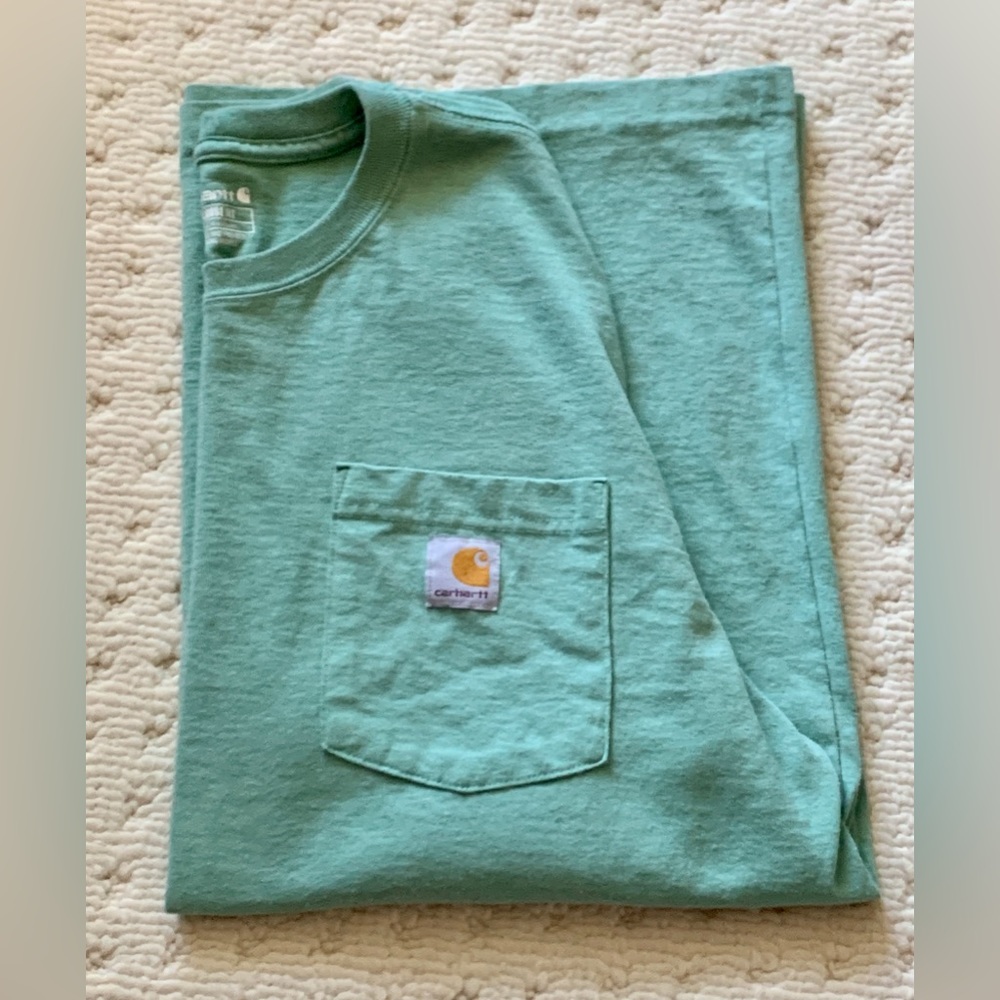 Men's Large Mint Green 60/40 Cotton Poly Blend CARHARTT Pocket Utility T Shirt